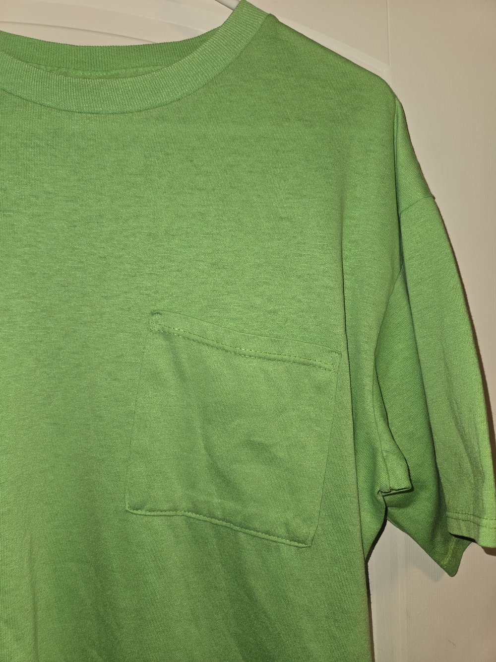 Vintage 80s Garan Lime Green Pocket T-Shirt USA Made Retro Tee Medium